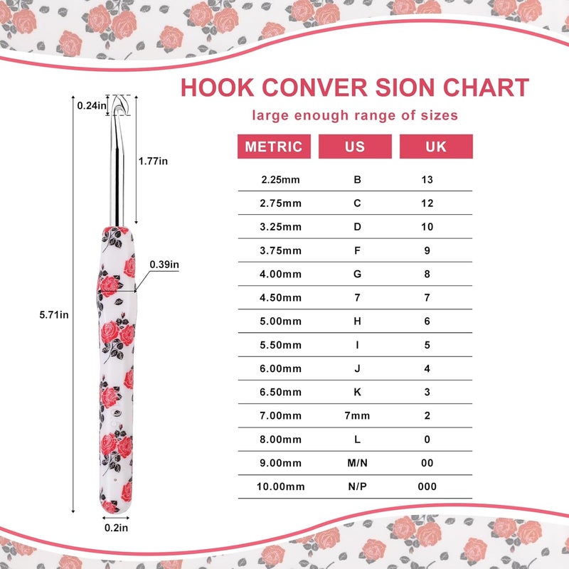 LOOEN Crochet Hooks Set, 14 Sizes 2.25mm(B)-10mm(N) Ergonomic Handle for Arthritic Hands, Soft Rubber Grip Knitting Needles Kit for Crochet Beginners, Knitting Enthusiasts (Pink) - Image 2